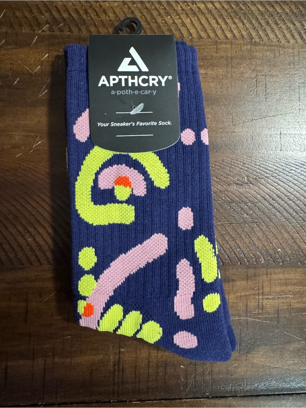 APTHCRY Men's Patterned Crew Socks - Navy with Pink & Lime Accents